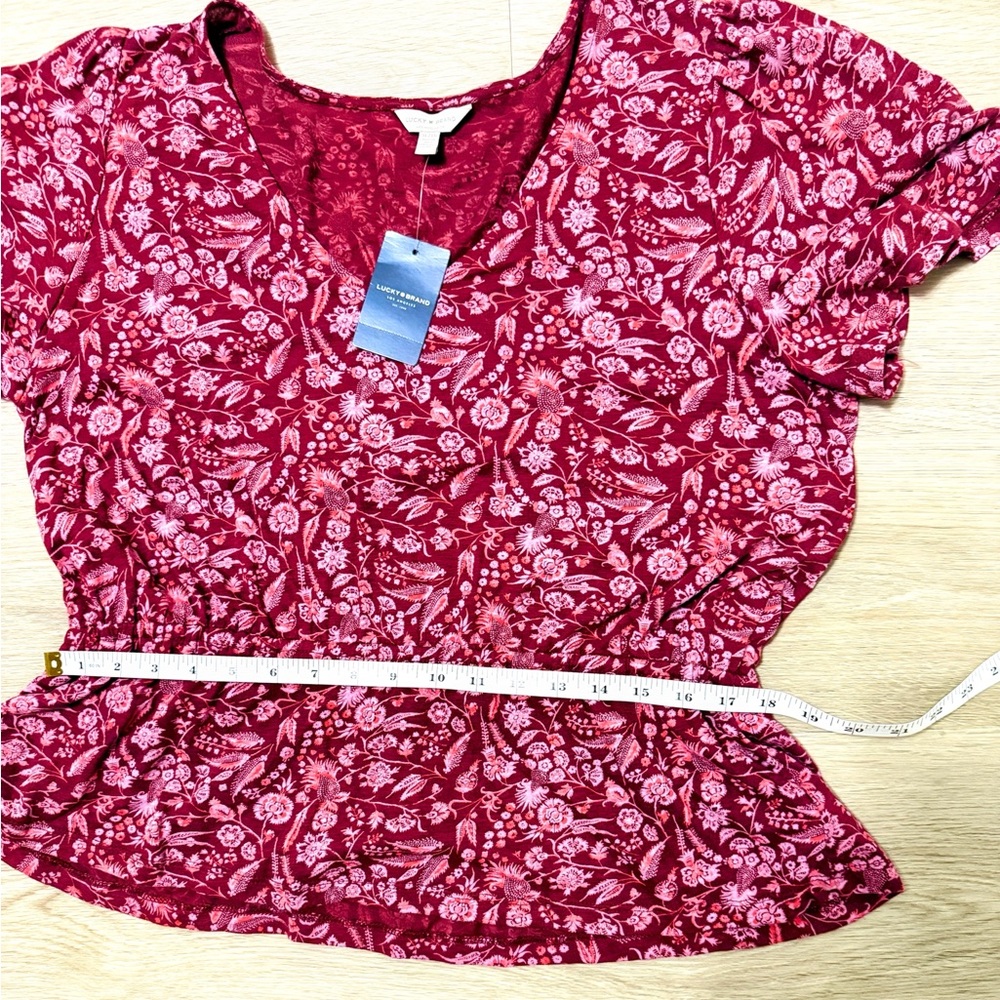 Lucky Brand Boho Floral Peplum Top XL Soft Cotton Modal NWT Romantic Blouse - Picture 5 of 10